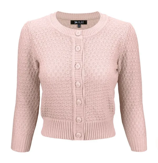 3/4 Sleeve Cute Pattern Cropped Cardigan Sweater