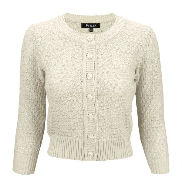 3/4 Sleeve Cute Pattern Cropped Cardigan Sweater