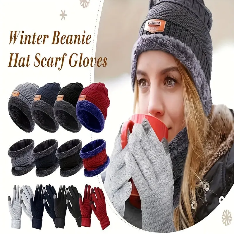 3pcs Winter Accessory Set - Ultra-Soft, Knitted, Warm Beanie Hat, Scarf, and Gloves for Men and Women - Perfect Unisex Gift Idea for Friends and Family