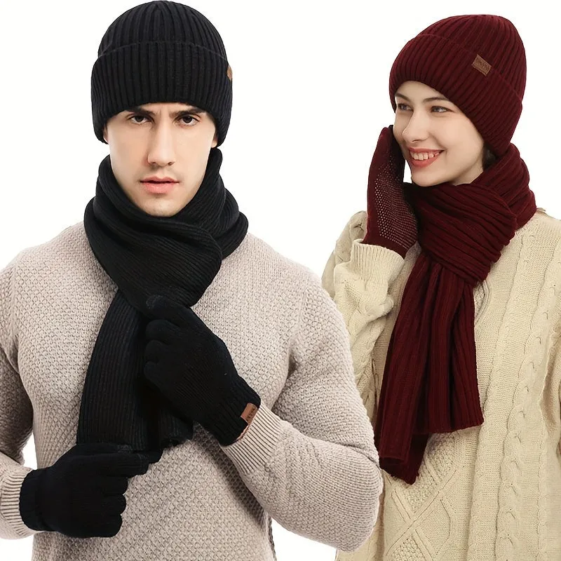 3pcs Winter Accessory Set - Ultra-Soft, Knitted, Warm Beanie Hat, Scarf, and Gloves for Men and Women - Perfect Unisex Gift Idea for Friends and Family