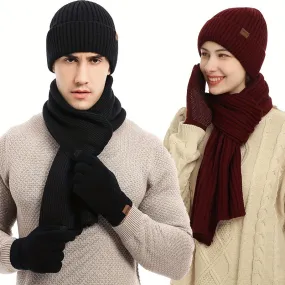 3pcs Winter Accessory Set - Ultra-Soft, Knitted, Warm Beanie Hat, Scarf, and Gloves for Men and Women - Perfect Unisex Gift Idea for Friends and Family