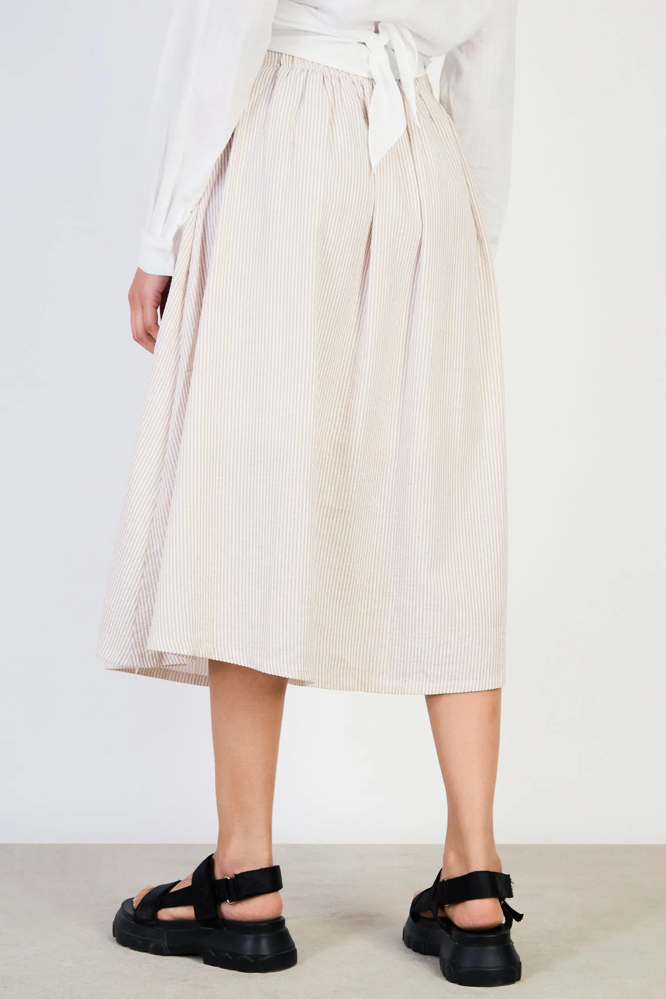 Beige seersucker box pleat skirt