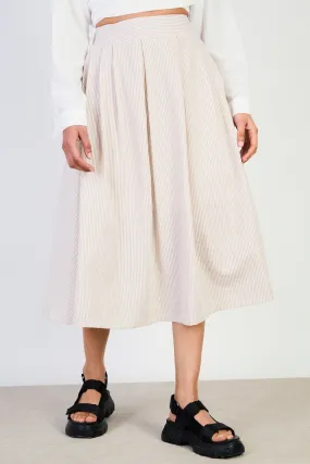 Beige seersucker box pleat skirt