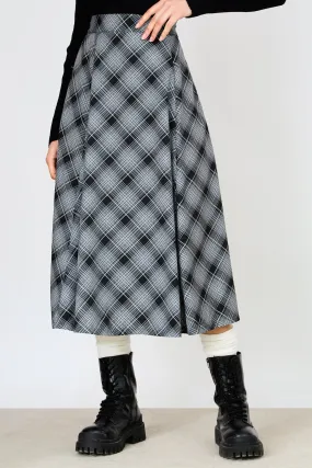 Black and white bias plaid silky circle skirt