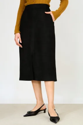 Black vegan suede side pocket straight fit skirt