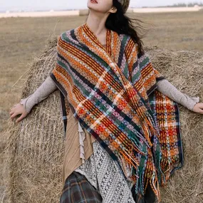 Buddha Stones Tibetan Colorful Stripe Geometry Tassels Shawl Fall Winter Soft Scarf Wrap