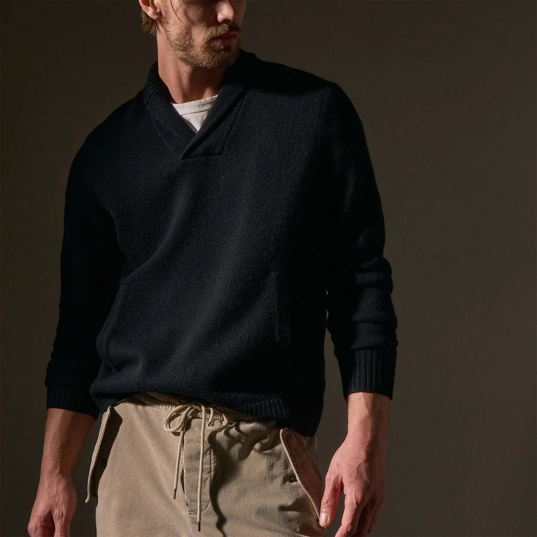 Cashmere Shawl Collar Pullover - Black