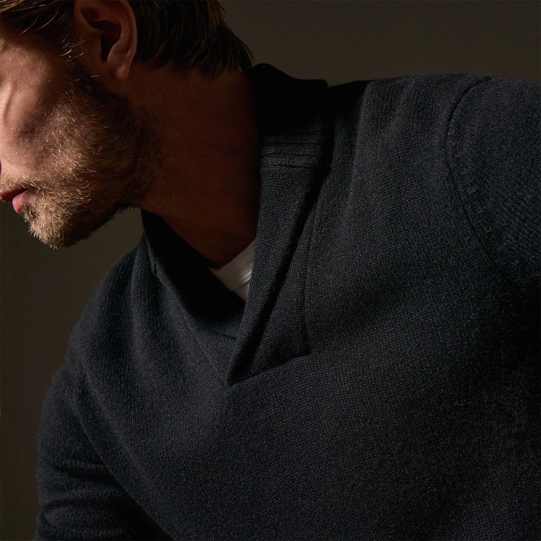 Cashmere Shawl Collar Pullover - Black