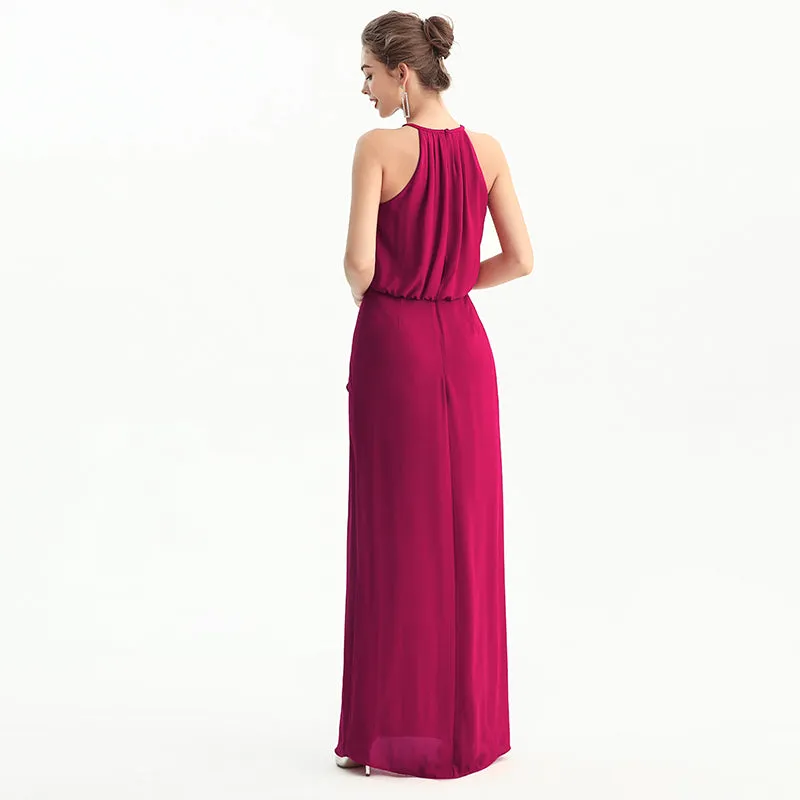 D197 Women solid heavy georgette halter neck maxi evening dress