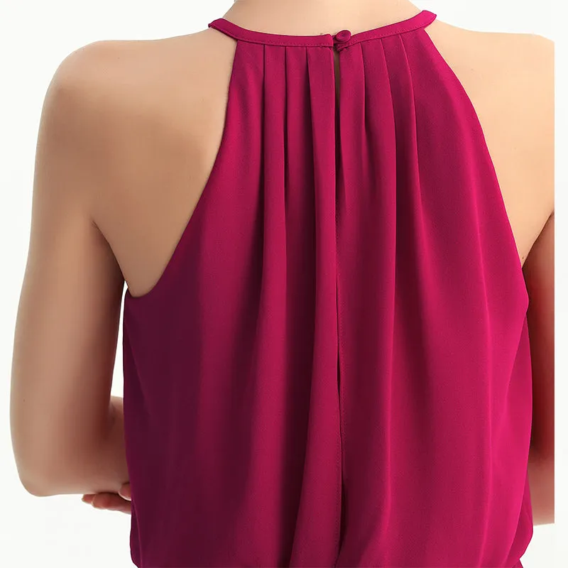 D197 Women solid heavy georgette halter neck maxi evening dress