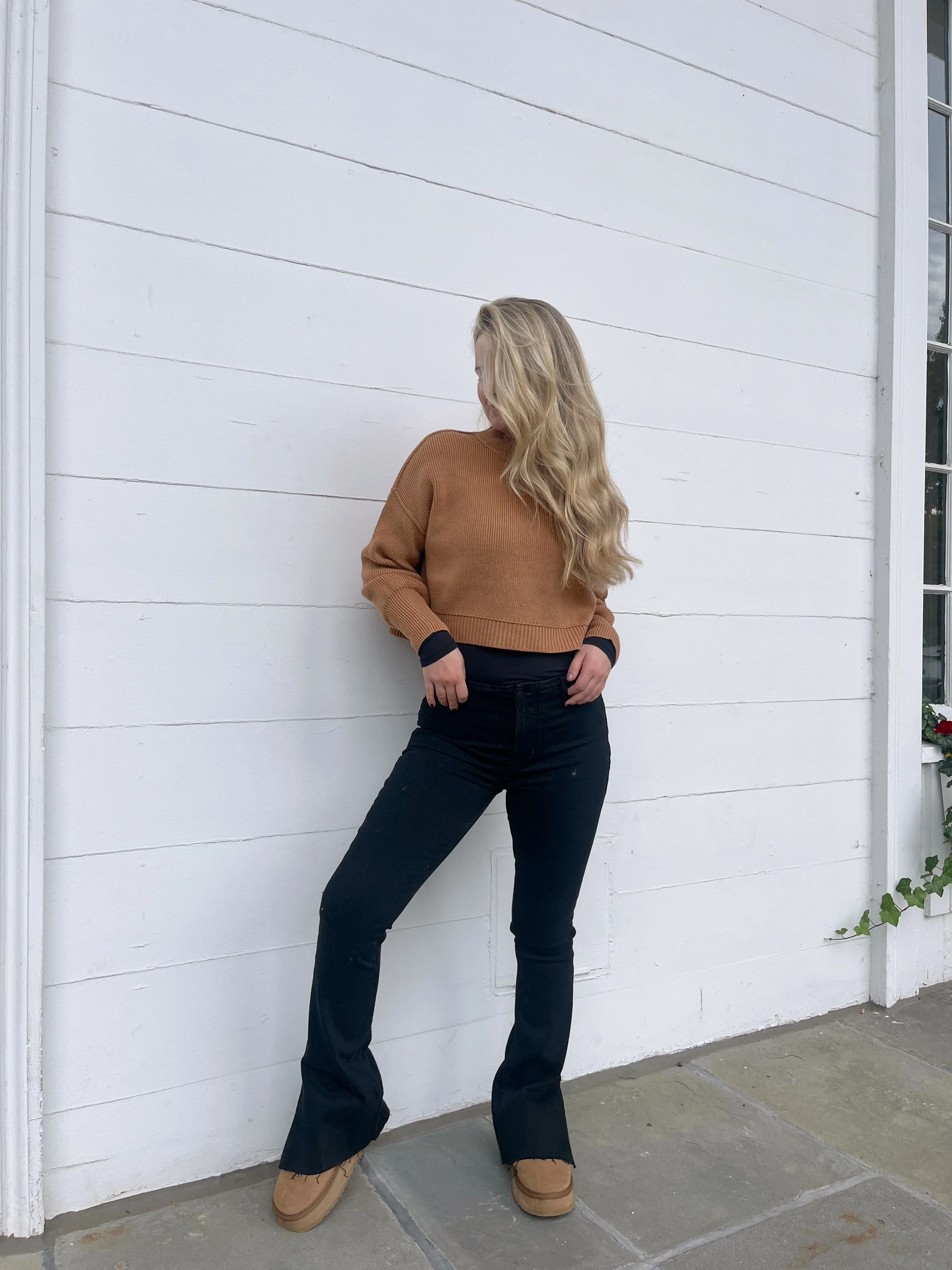 Easy Street Crop Pullover in Camel