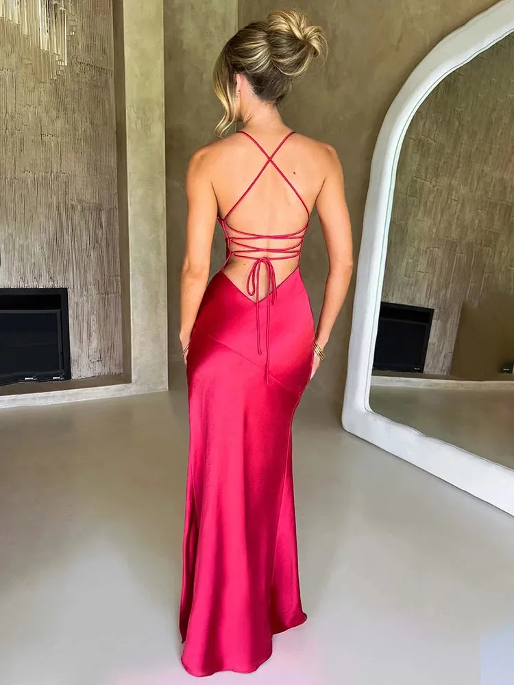 Elegant Maxi Long Slim Bodycon Dress Women Spaghetti Strap Sping Summer Dress Split Nightclub Sexy Party Dresses