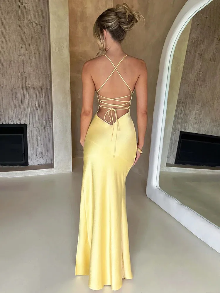 Elegant Maxi Long Slim Bodycon Dress Women Spaghetti Strap Sping Summer Dress Split Nightclub Sexy Party Dresses