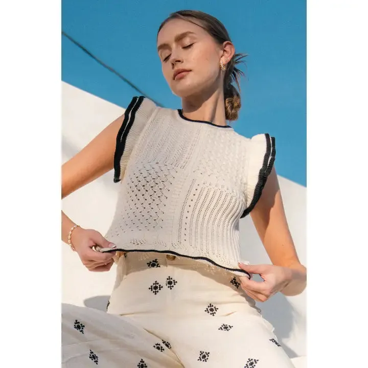 FLUTTER SLEEVE KNIT TOP