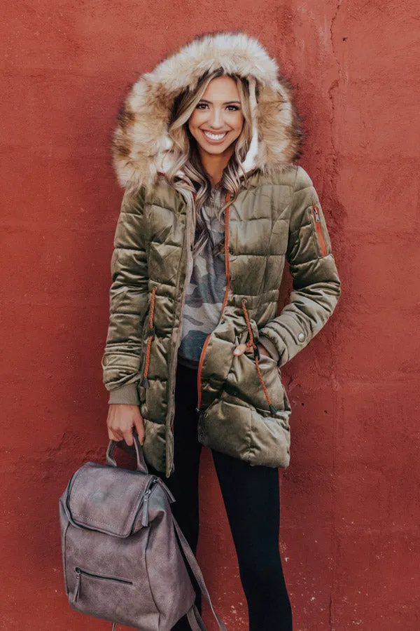 Fresh Snowfall Faux Fur Lined Coat In Olive