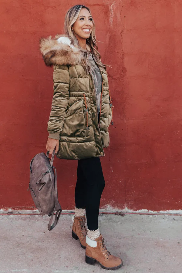 Fresh Snowfall Faux Fur Lined Coat In Olive