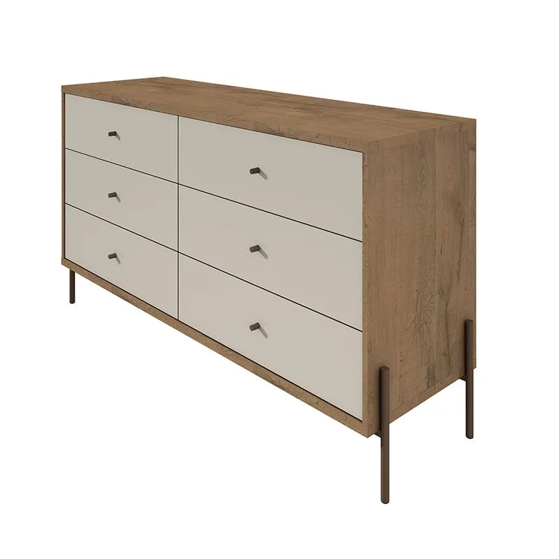 Joy 59" Wide Double Dresser with 6 Full Extension Drawers in Off White