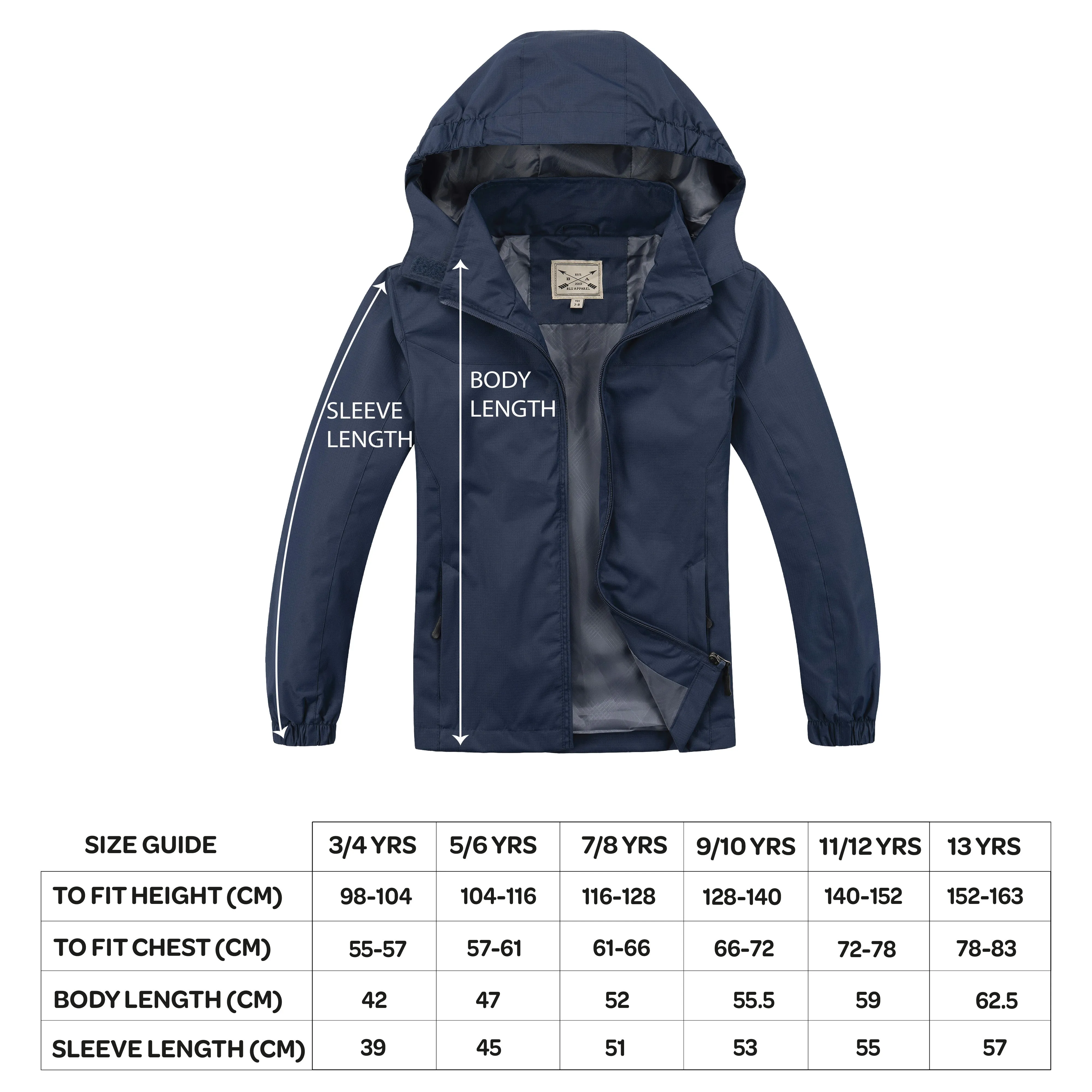 Kids Waterproof Rain Jacket - Navy