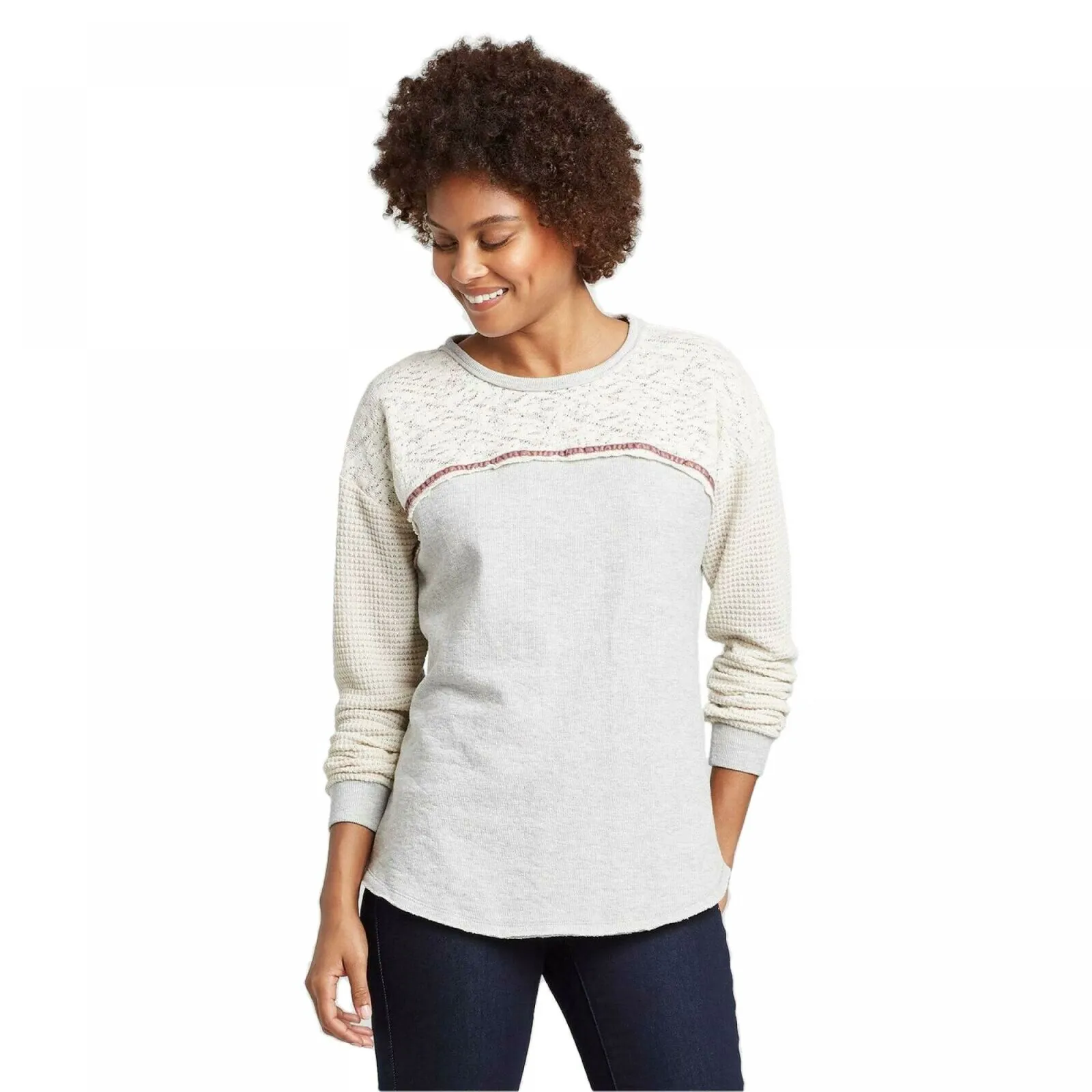 Knox Rose Women's Lace Velvet Detail Crewneck Sweatshirt