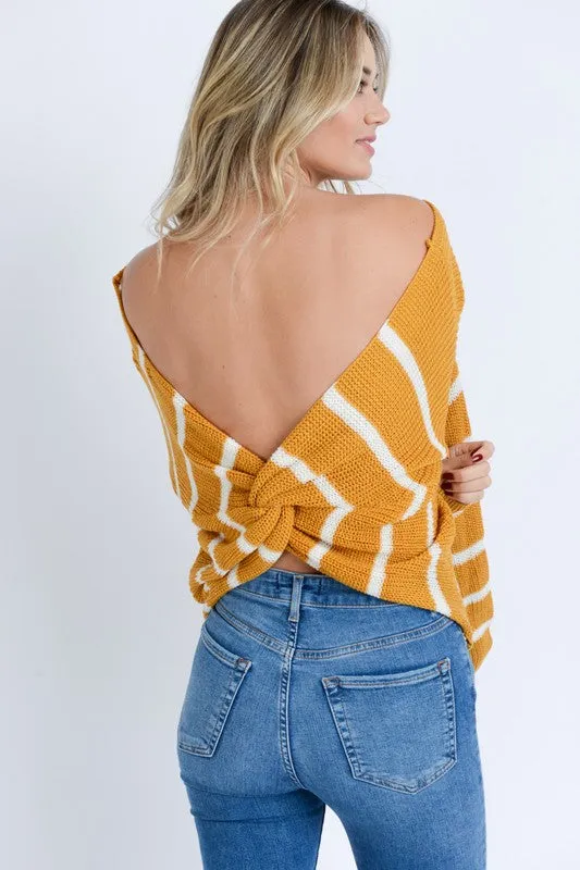 Mustard Striped Open Back Sweater