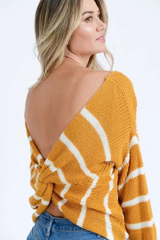 Mustard Striped Open Back Sweater