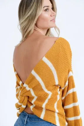 Mustard Striped Open Back Sweater
