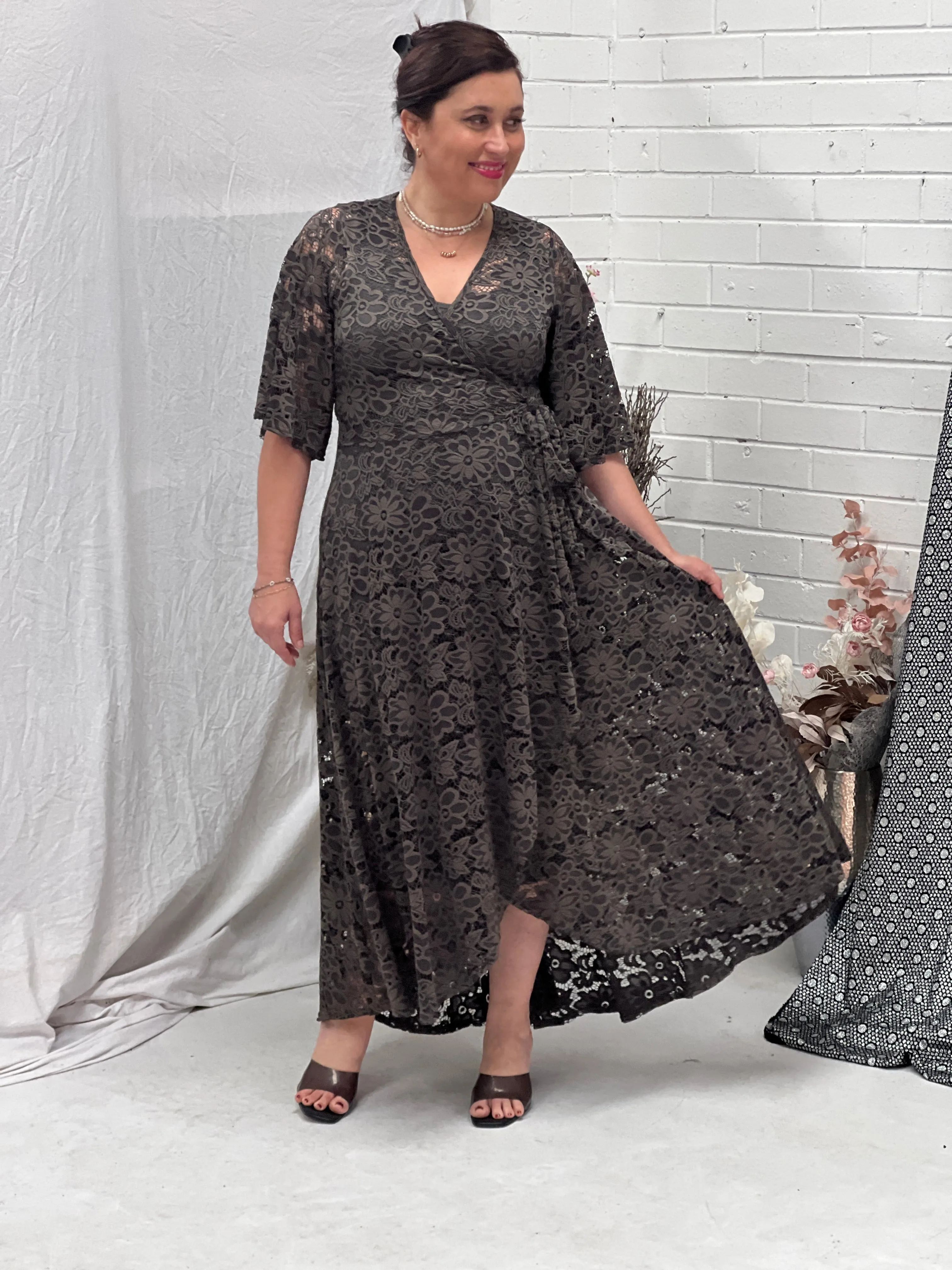 Raisa Khaki 2 Piece Wrap Dress
