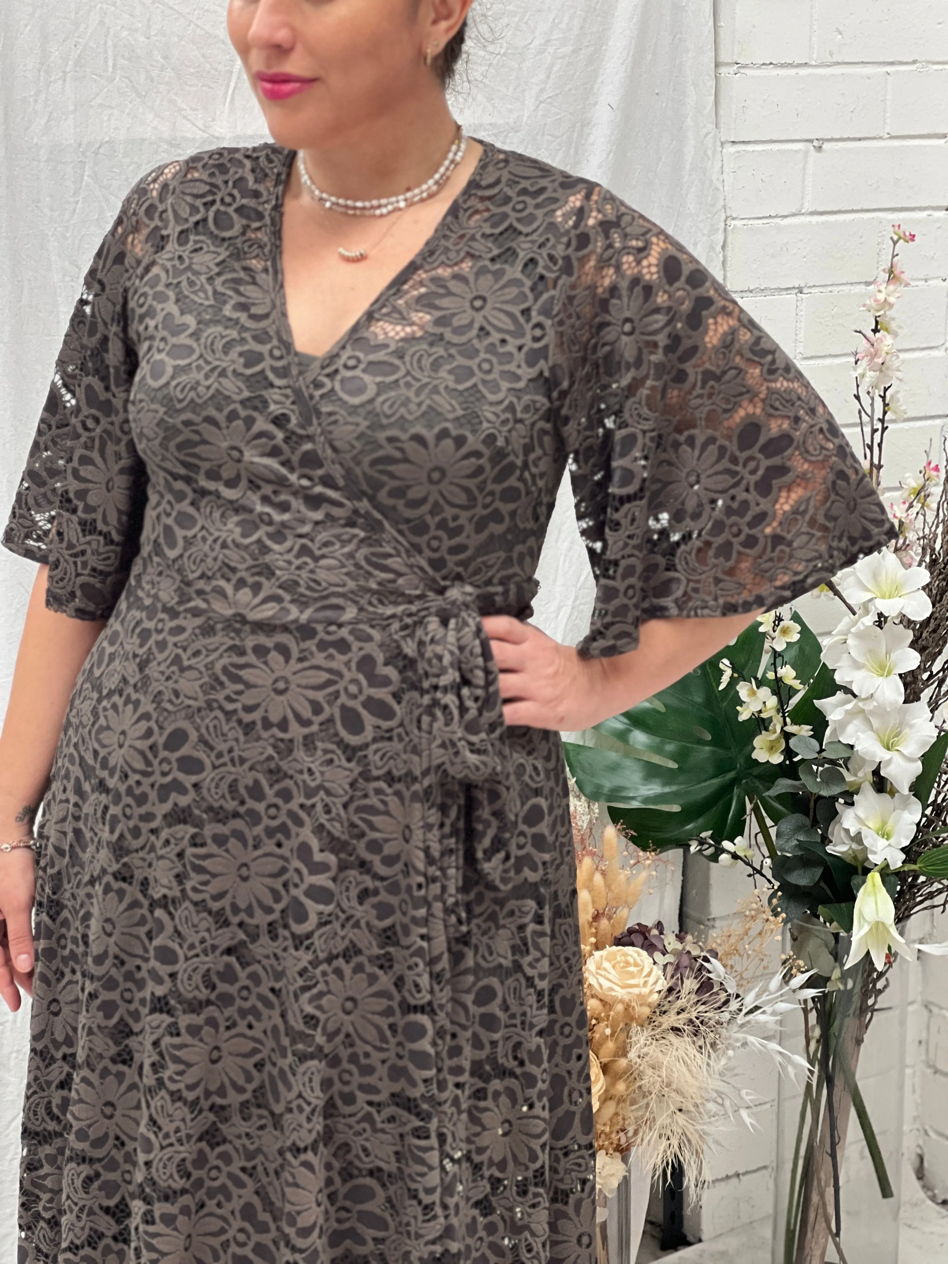 Raisa Khaki 2 Piece Wrap Dress