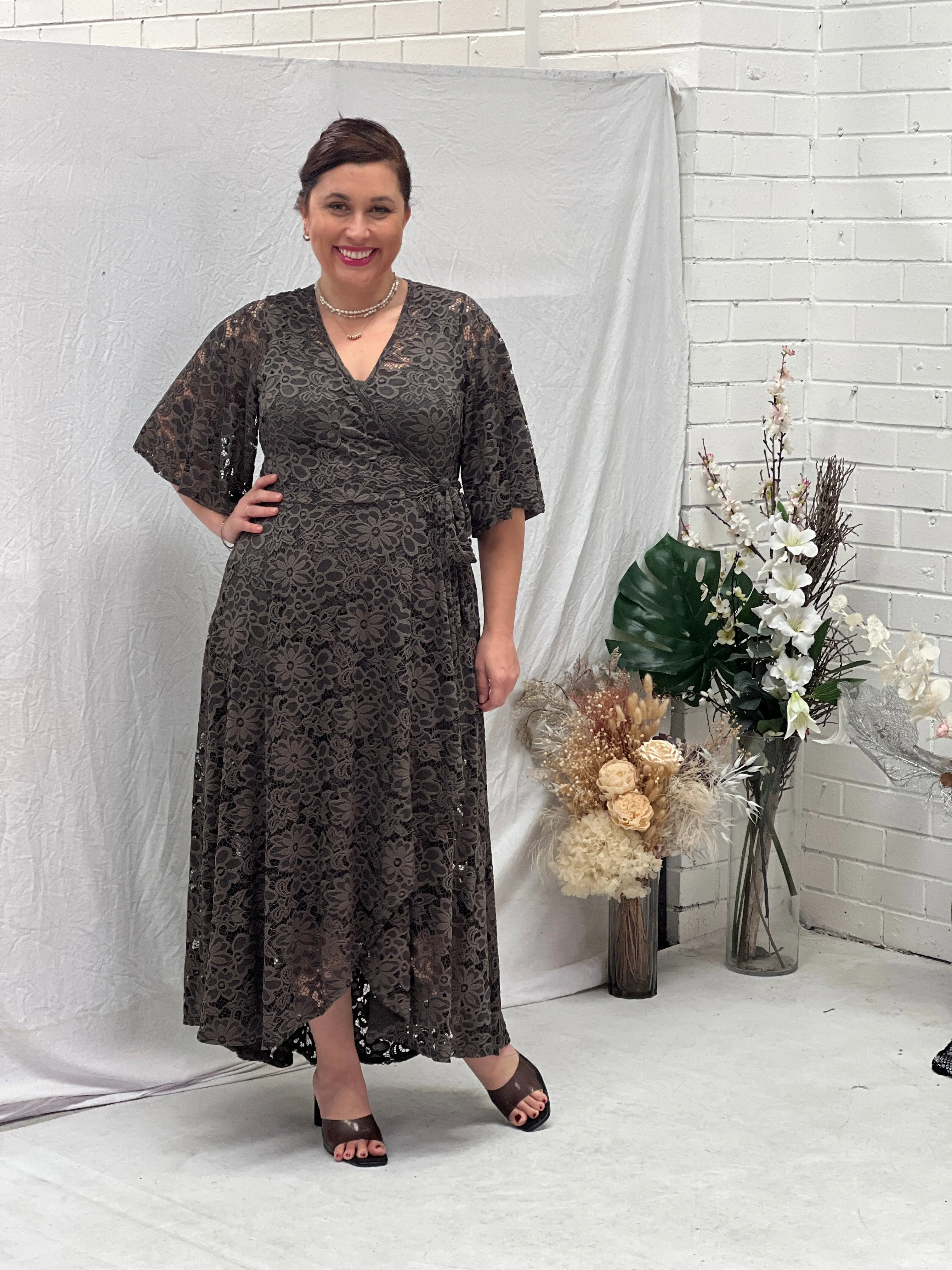 Raisa Khaki 2 Piece Wrap Dress