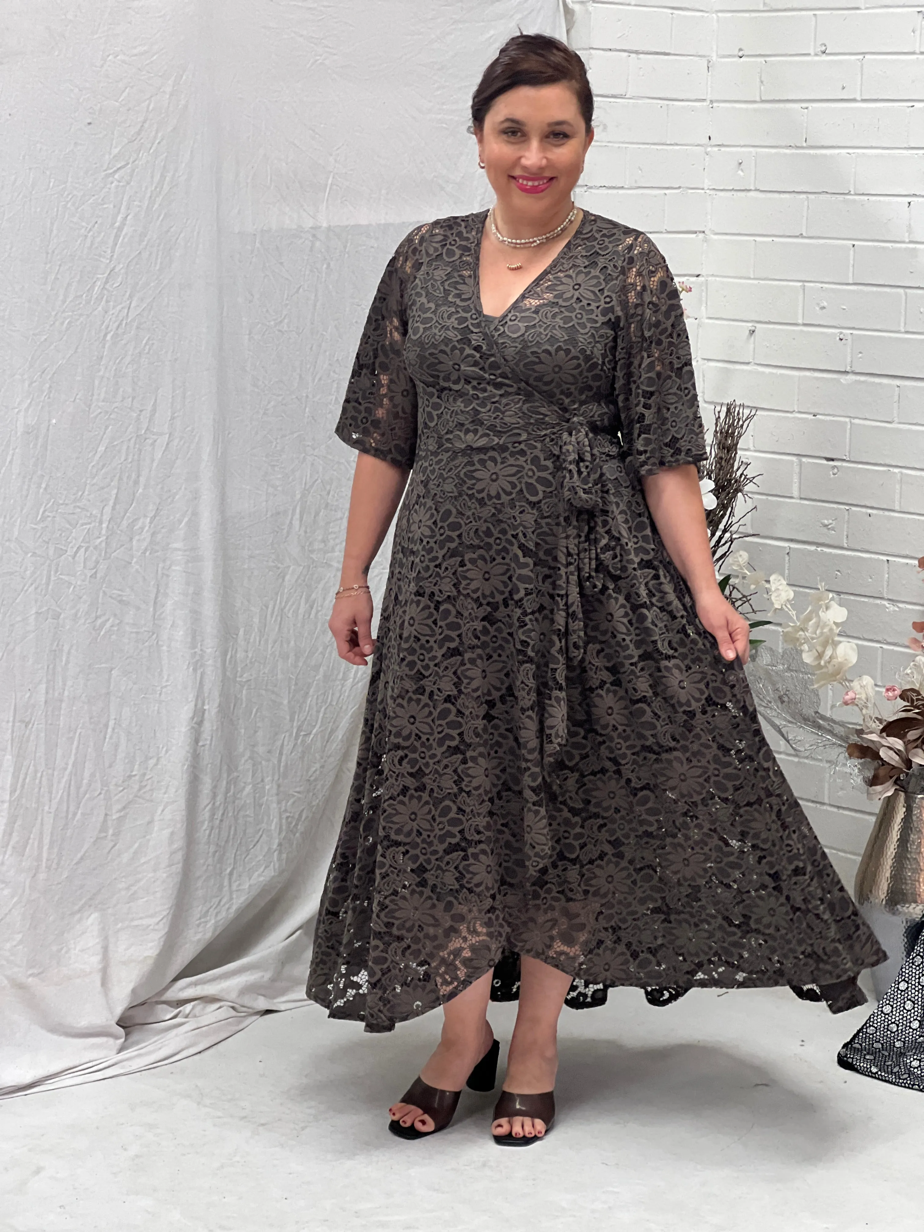 Raisa Khaki 2 Piece Wrap Dress