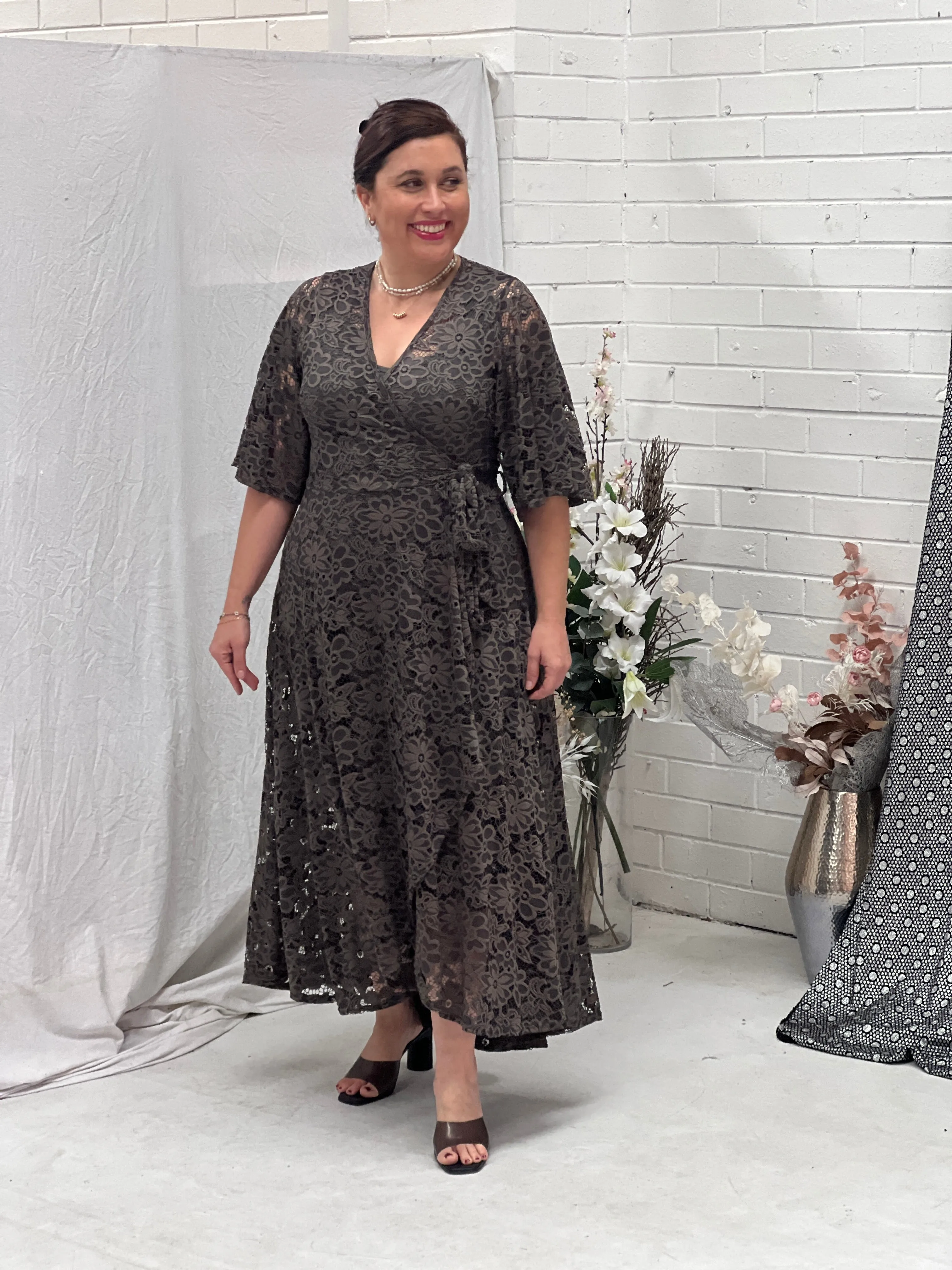 Raisa Khaki 2 Piece Wrap Dress
