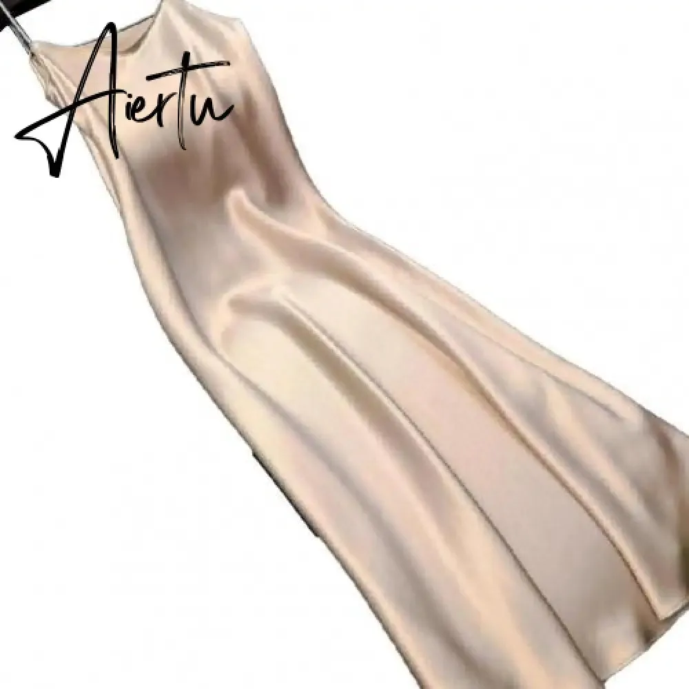 Sexy Women Sling Dress V Neck Backless Spaghetti Straps Large Hem Solid Color Ladies Satin Banquet Maxi Dresses
