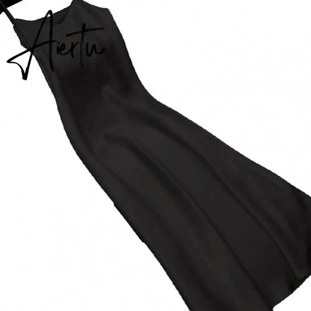 Sexy Women Sling Dress V Neck Backless Spaghetti Straps Large Hem Solid Color Ladies Satin Banquet Maxi Dresses