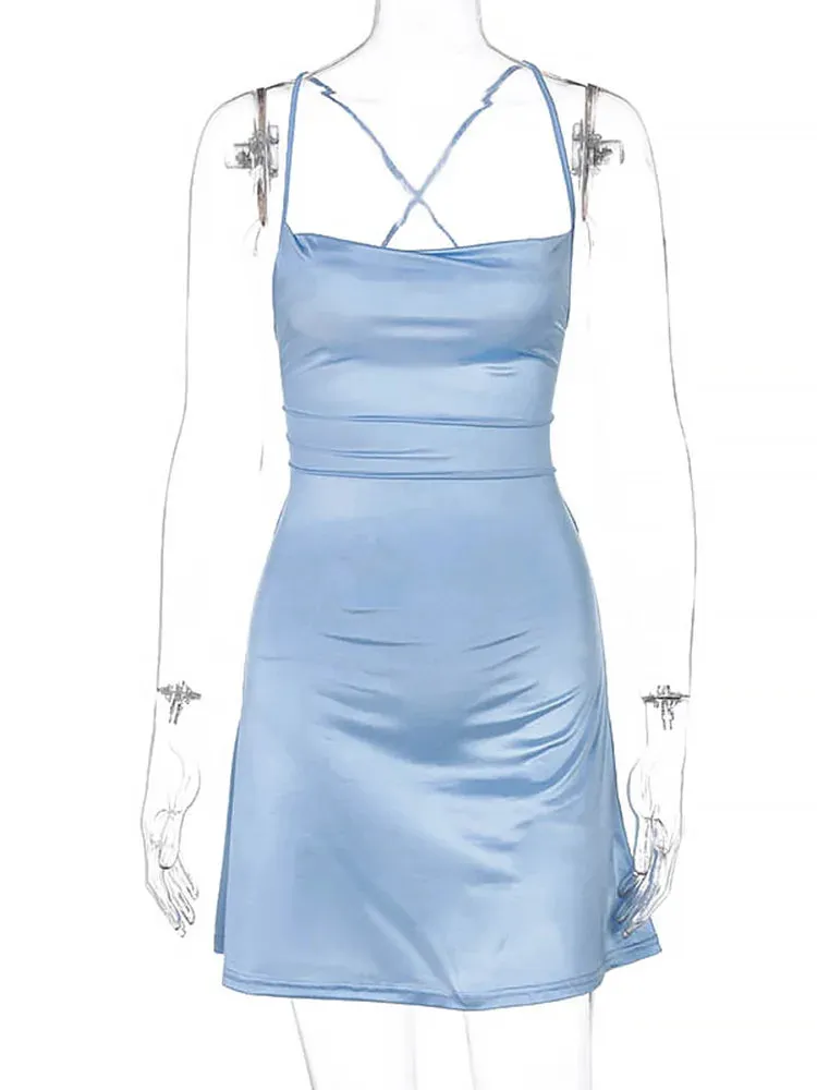 Uniwim  Sleeveless Satin Solid Skinny  Mini Dress Summer Women Fashion Sexy Party Club Clothings Y2K