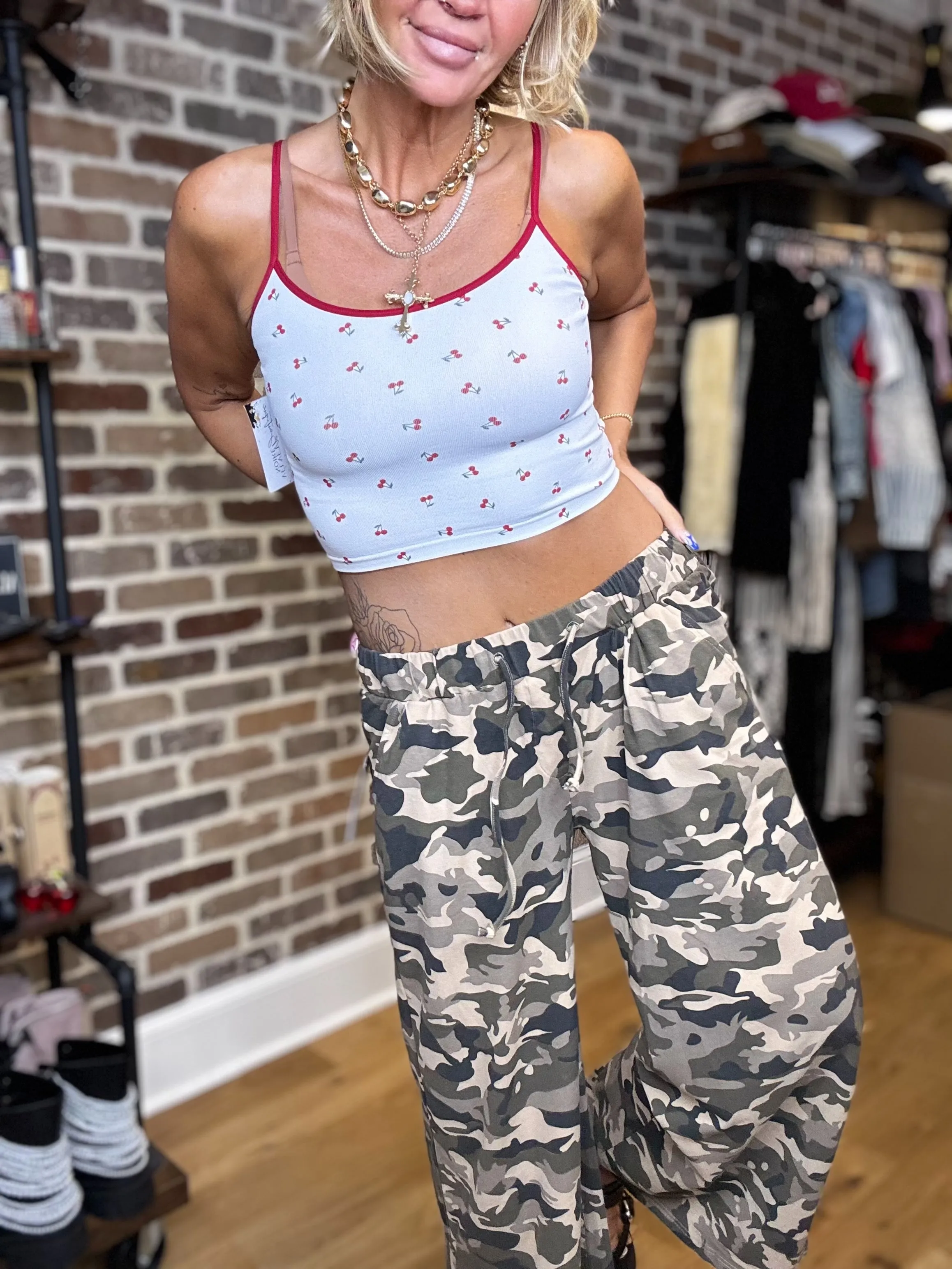 Vintage Washed Stretchable Waist Band Casual Pants - BEIGE CAMO