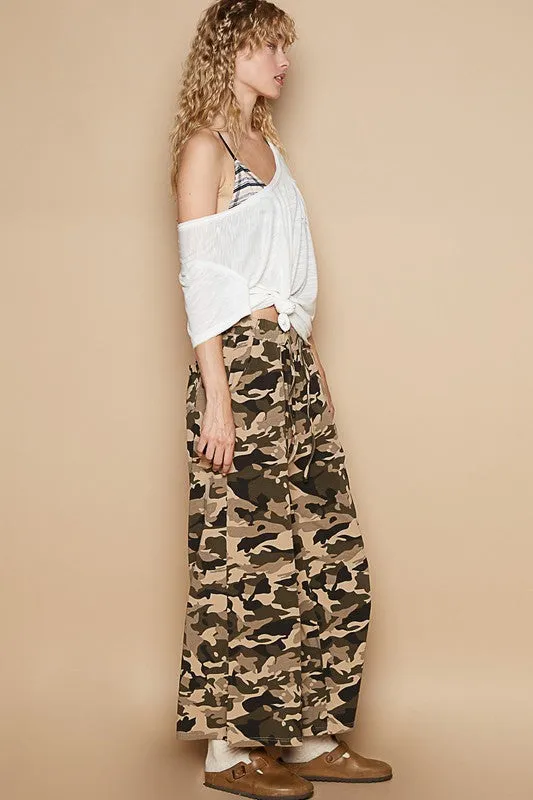Vintage Washed Stretchable Waist Band Casual Pants - BEIGE CAMO