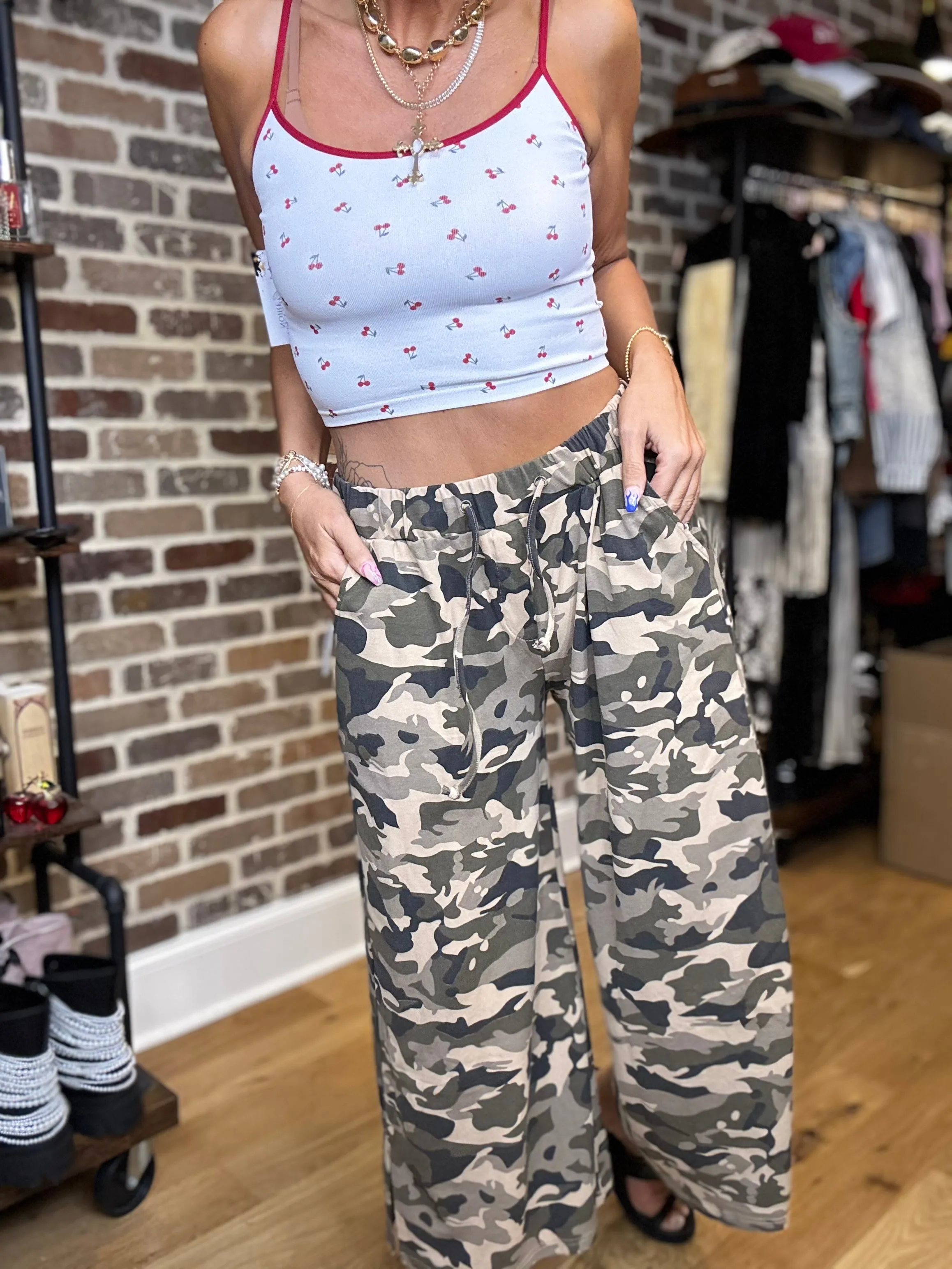 Vintage Washed Stretchable Waist Band Casual Pants - BEIGE CAMO