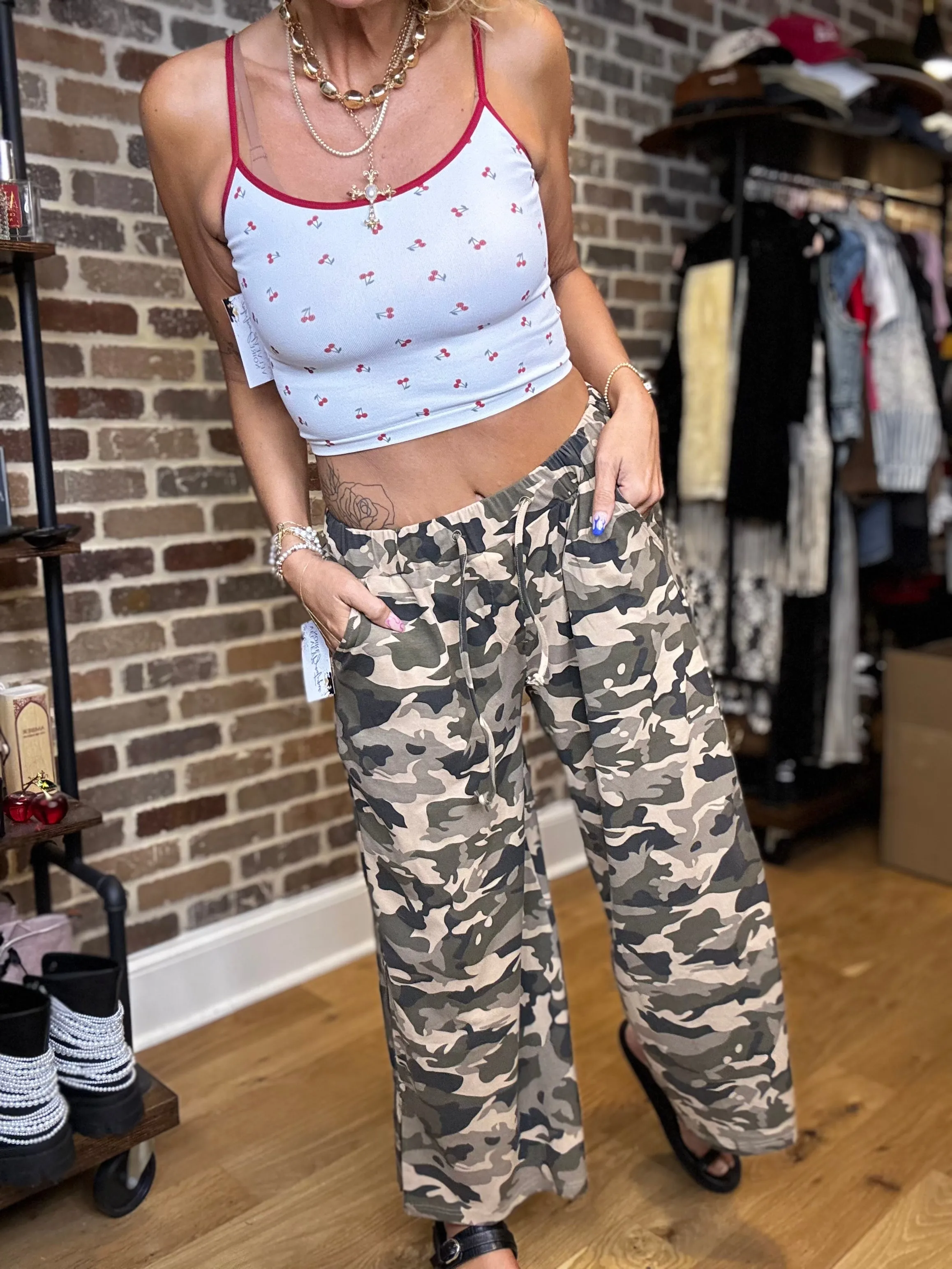 Vintage Washed Stretchable Waist Band Casual Pants - BEIGE CAMO