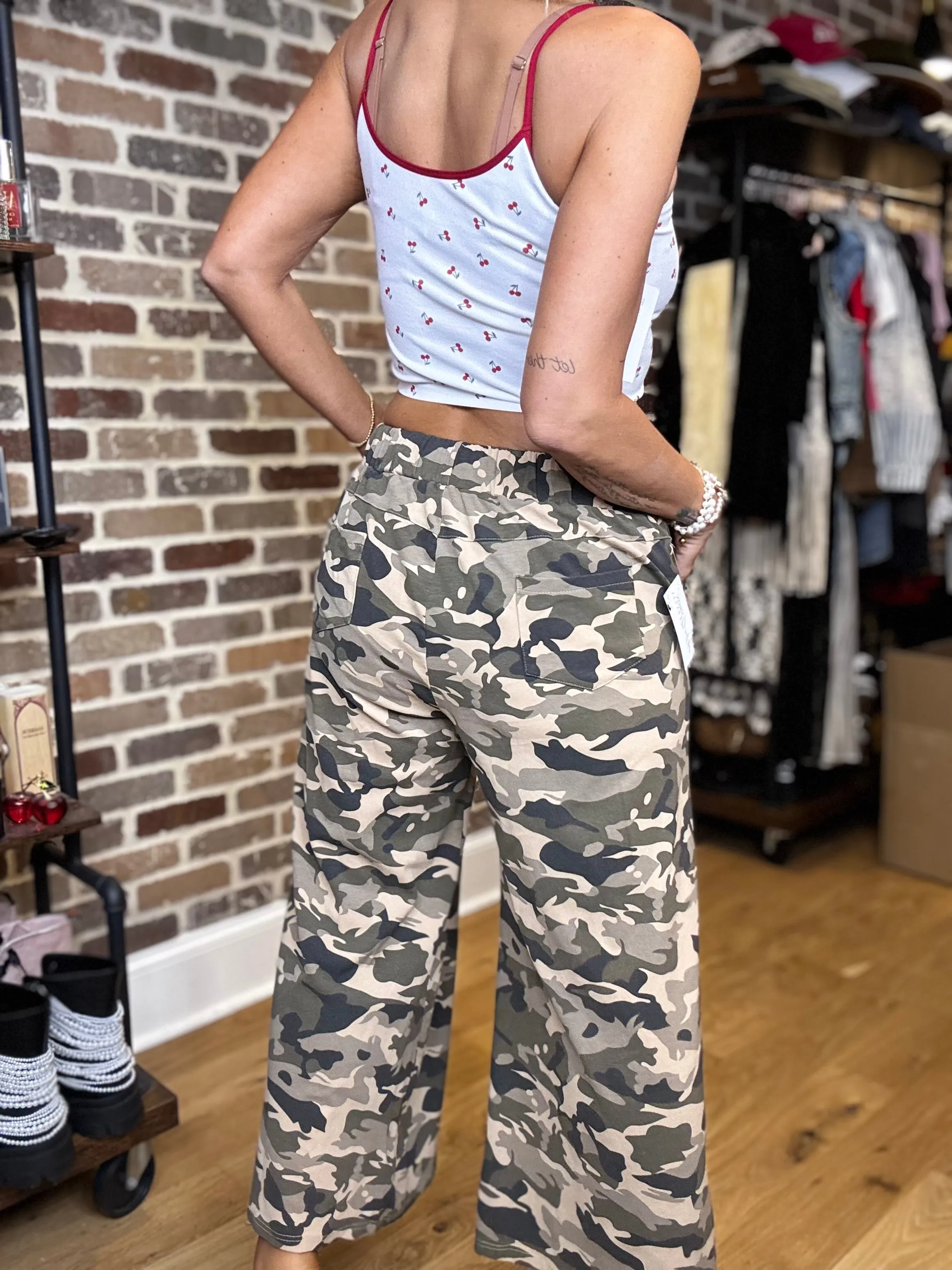 Vintage Washed Stretchable Waist Band Casual Pants - BEIGE CAMO