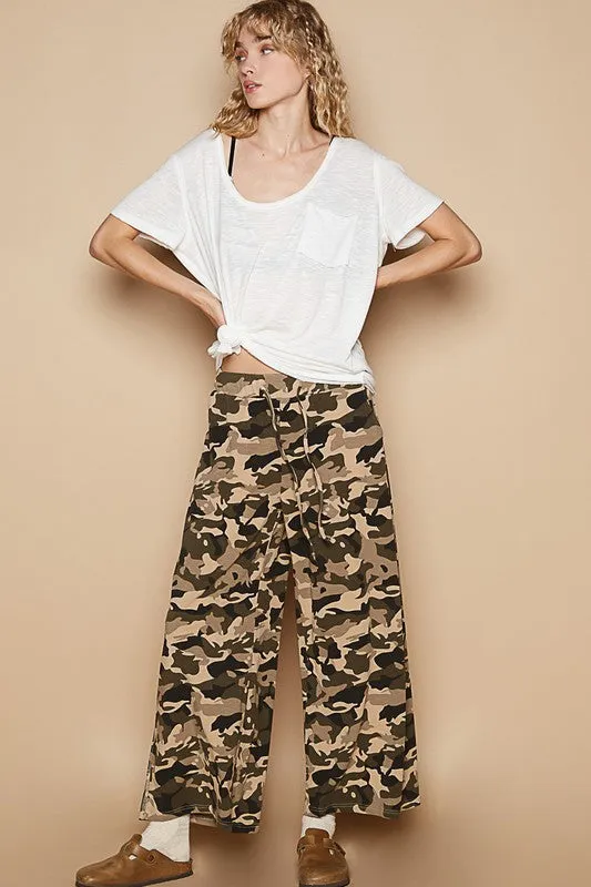 Vintage Washed Stretchable Waist Band Casual Pants - BEIGE CAMO