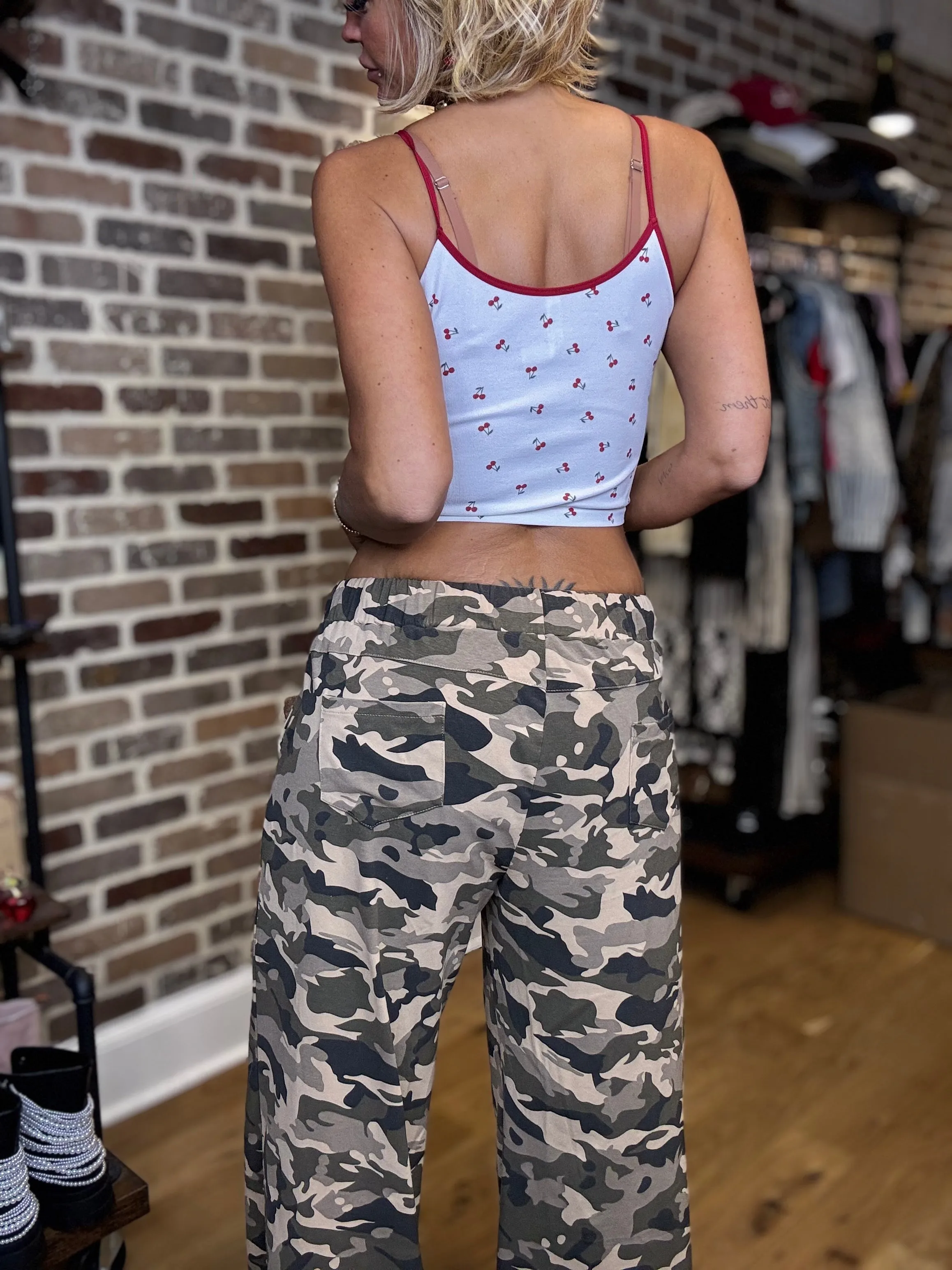 Vintage Washed Stretchable Waist Band Casual Pants - BEIGE CAMO