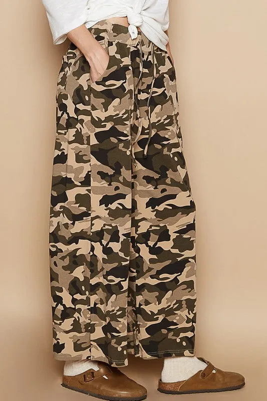 Vintage Washed Stretchable Waist Band Casual Pants - BEIGE CAMO