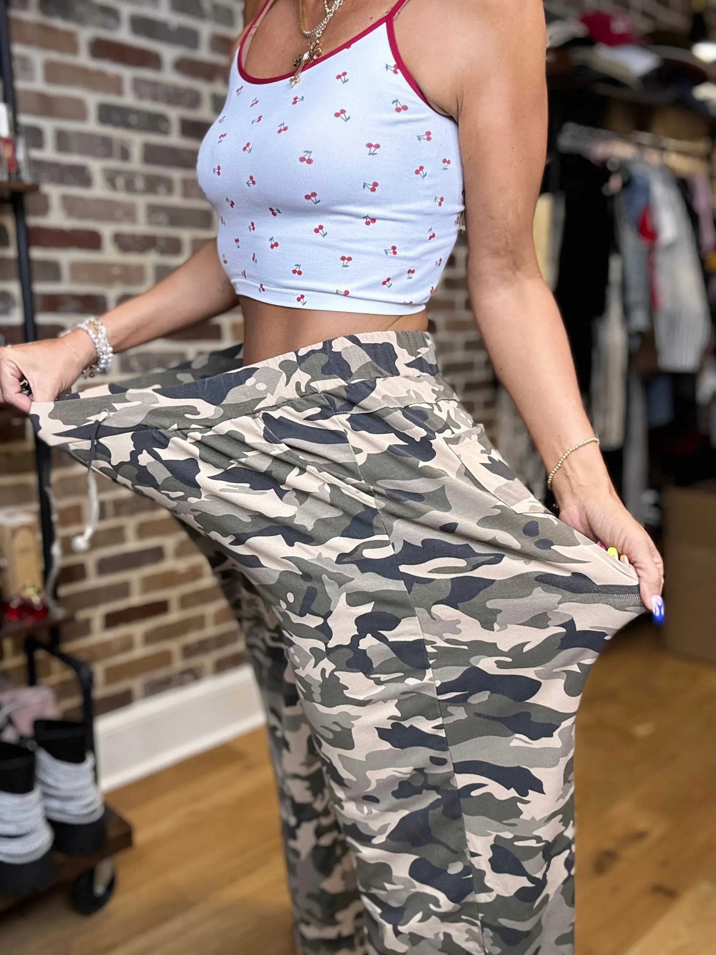 Vintage Washed Stretchable Waist Band Casual Pants - BEIGE CAMO