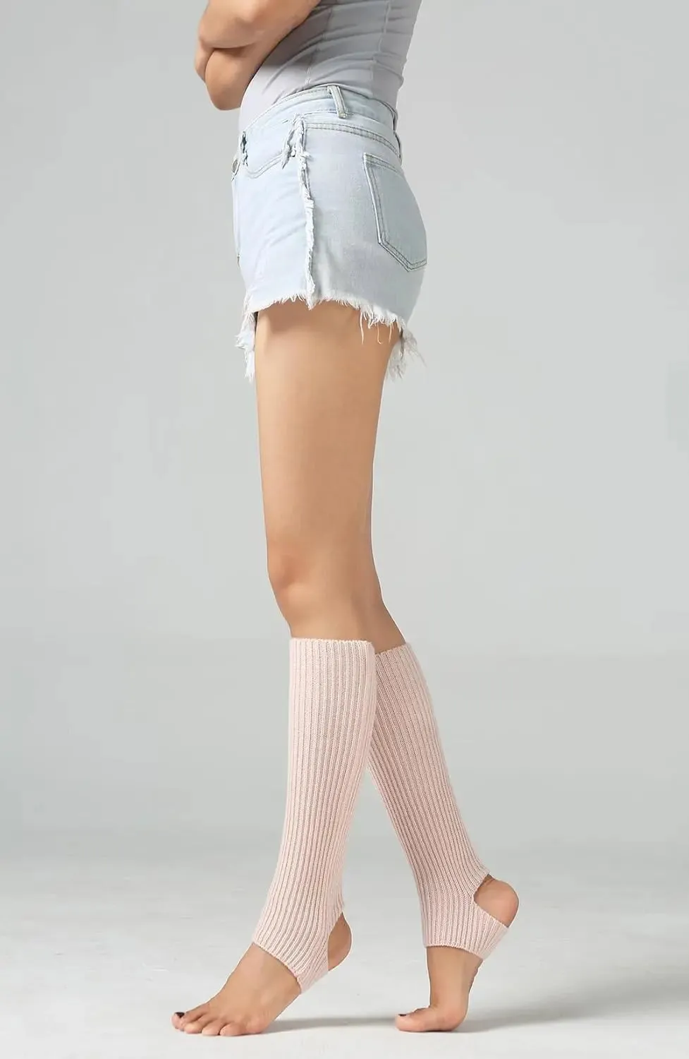 Women 80s Ribbed knitted stirrup Leg Warmers
