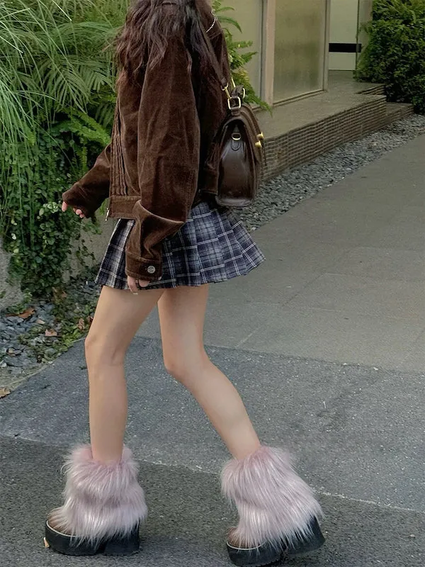 Y2k purple faux fur leg warmers